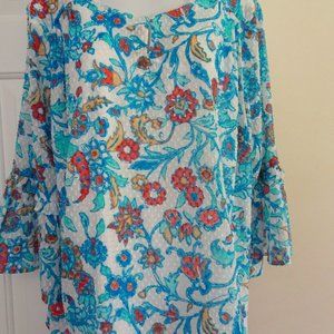 Women's Blue Print Runic Top w. Attached Tank-NWT